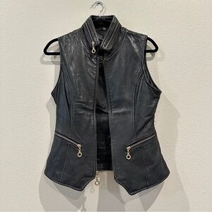 Rem Garson Women’s s Leather Vest Full Zipper Black Biker Moto Jacket sz XS/S